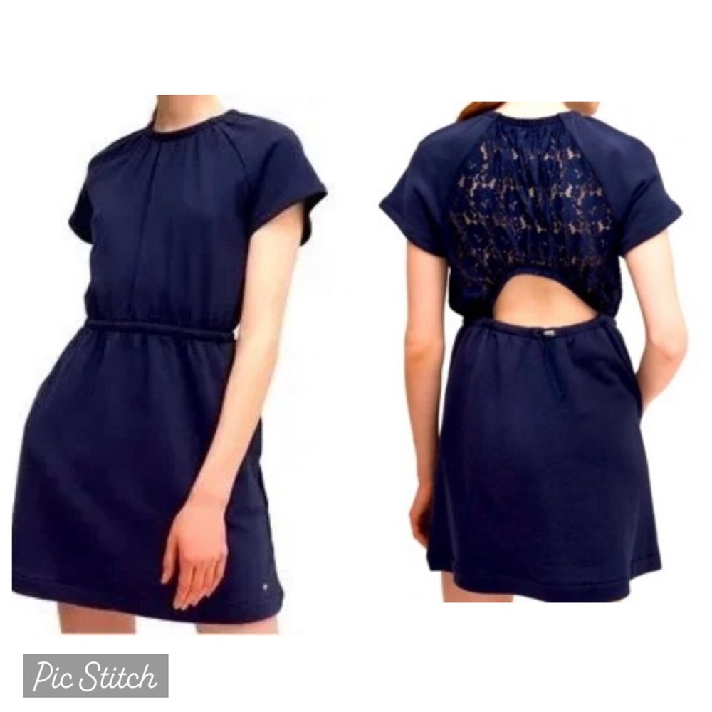 Kate Spade Navy Blue After Hours Athleisure Textured Lace Back Dress Size XS